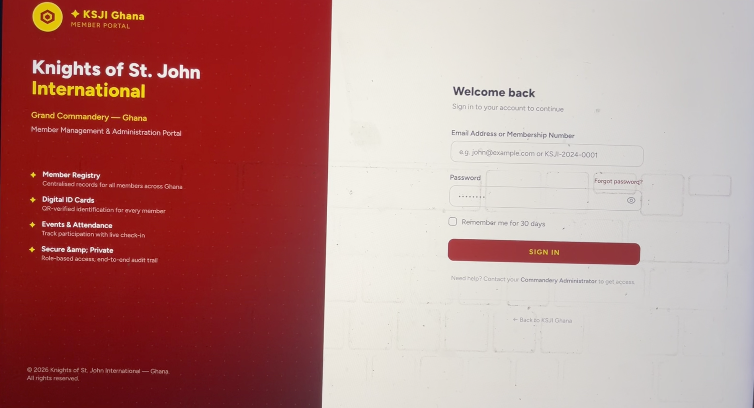 DGMP member portal login page, a custom web application built by Sinic Technology